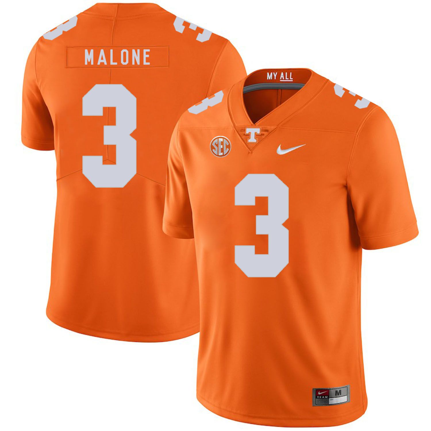 Men Tennessee Volunteers 3 Malone Orange Customized NCAA Jerseys